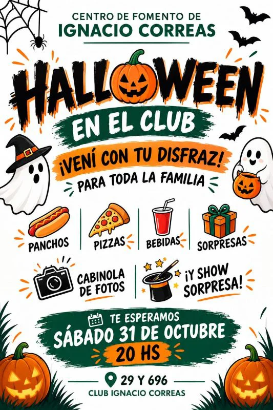 Invitación al evento de Halloween en Correas