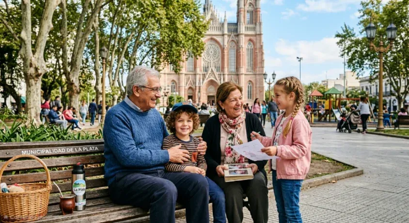 Abuelos con sus nietos (imagen generada con IA)