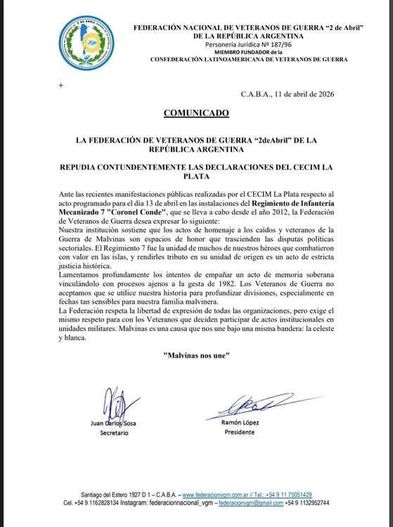 Comunicado de la Federación de Veteranos