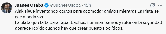 El legislador Juanes Osaba en X