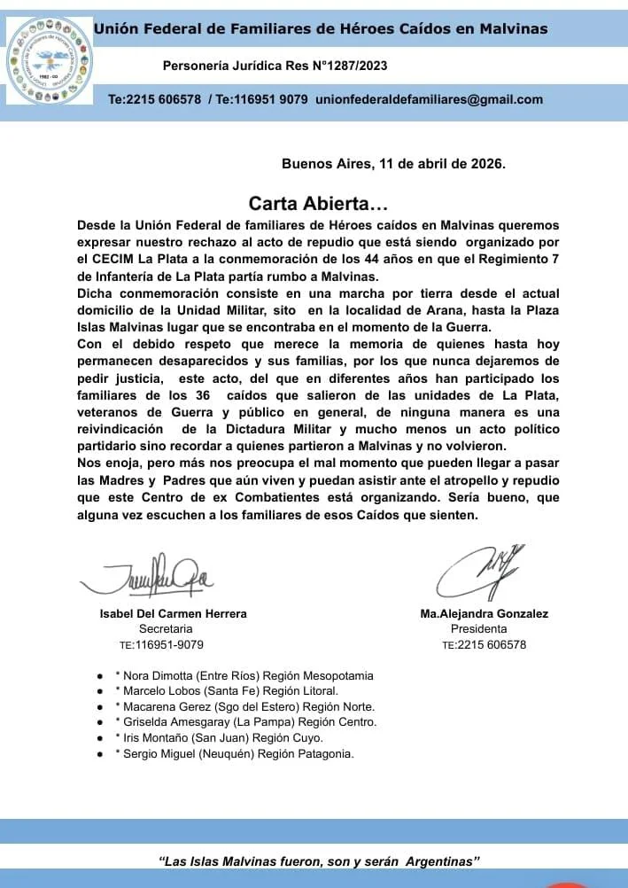 Carta de apoyo a la marcha