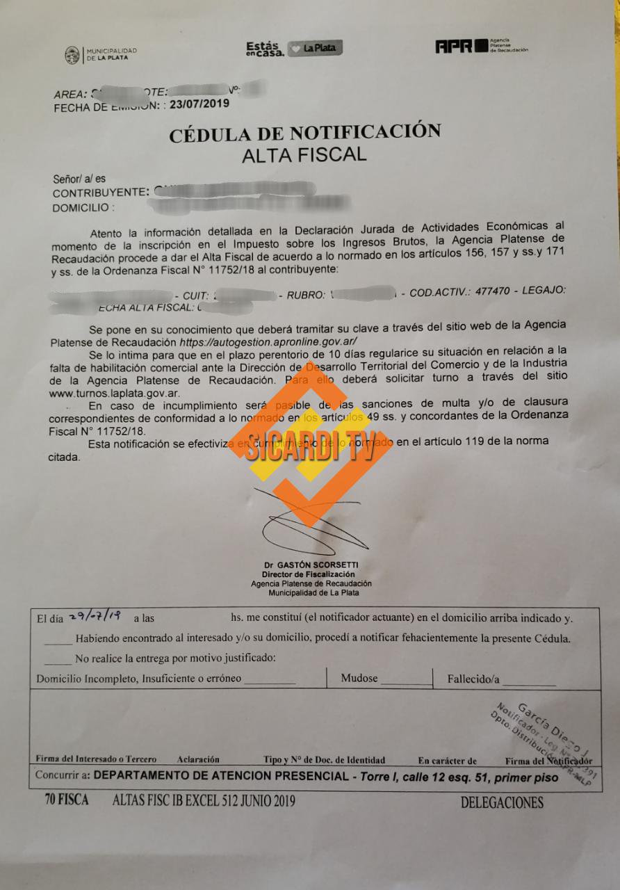 Facsímil de una cédula de notificación